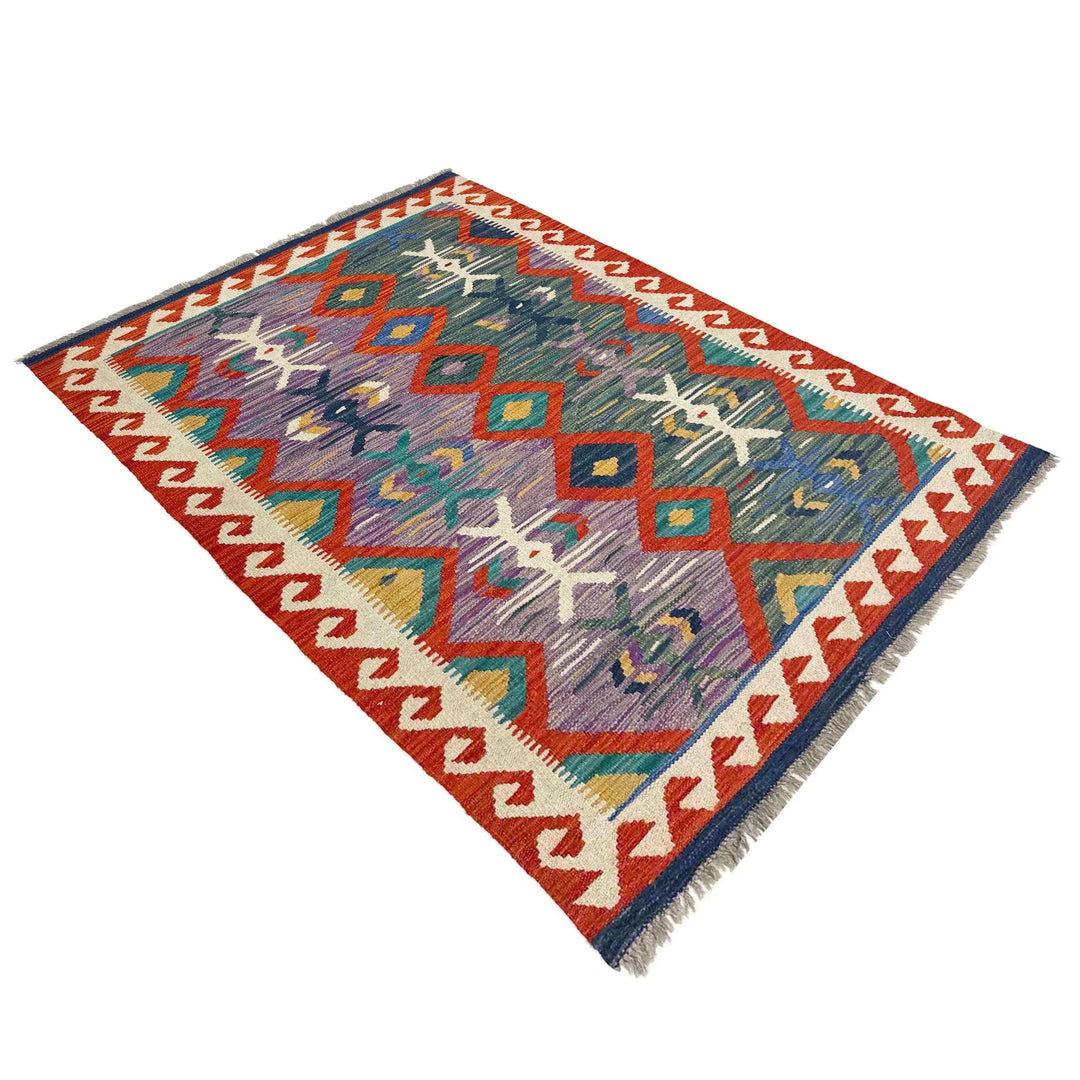 Afghan Vegetable Kilim Rug 3' 2" x 4' 11" Flat-Weave | No. AL608025