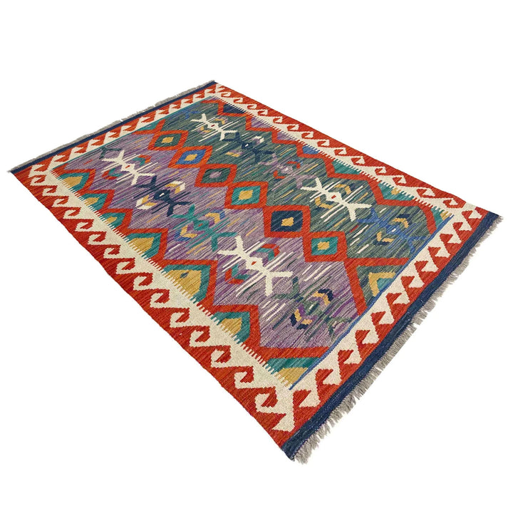 Afghan Vegetable Kilim Rug 3' 2" x 4' 11" Flat-Weave | No. AL608025