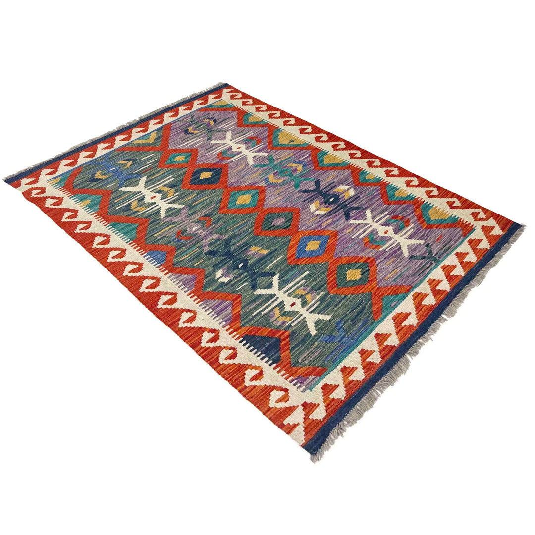 Afghan Vegetable Kilim Rug 3' 2" x 4' 11" Flat-Weave | No. AL608025