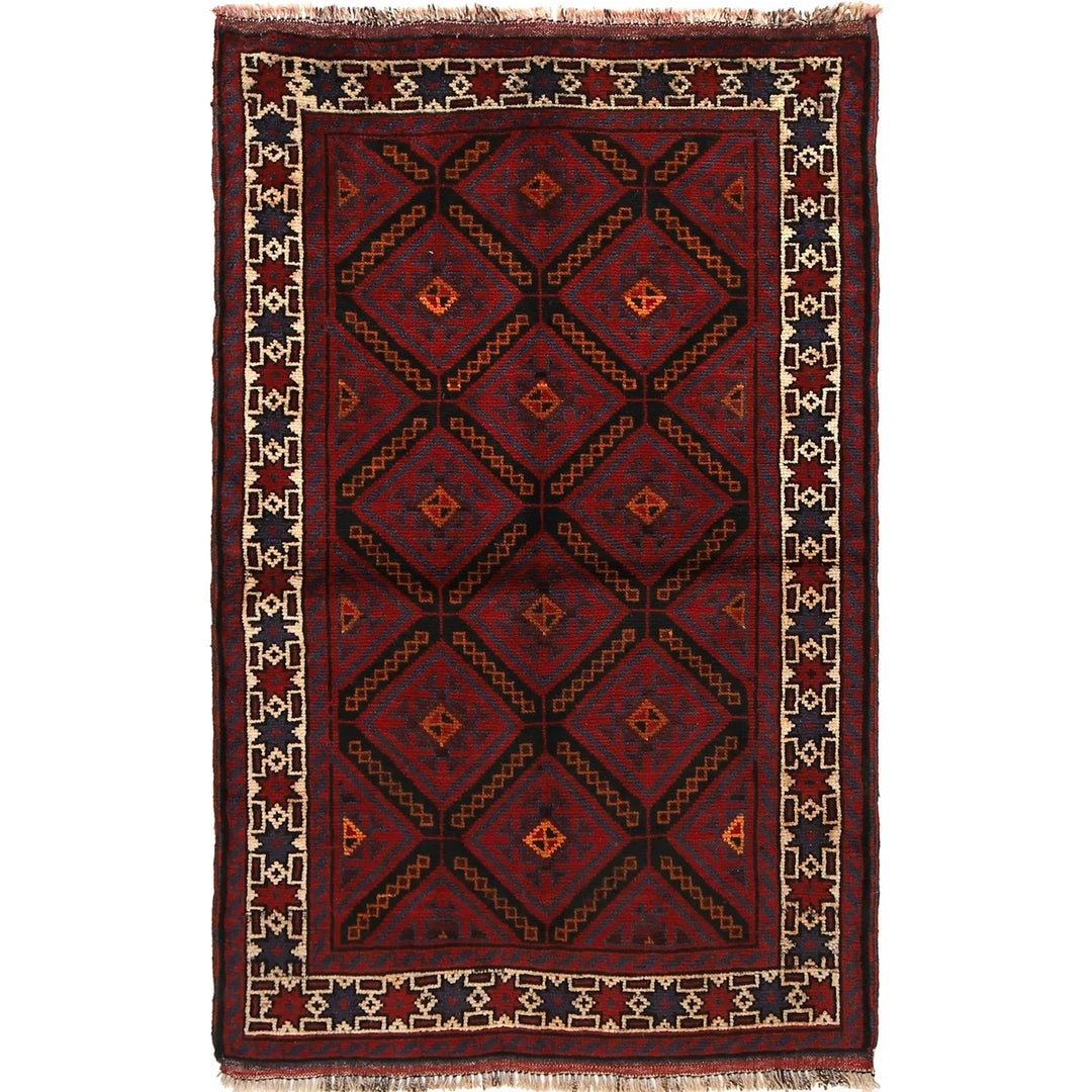 Afghan Baluchi Rug 3' 1" x 4' 10" Hand-Knotted | No. AL60865