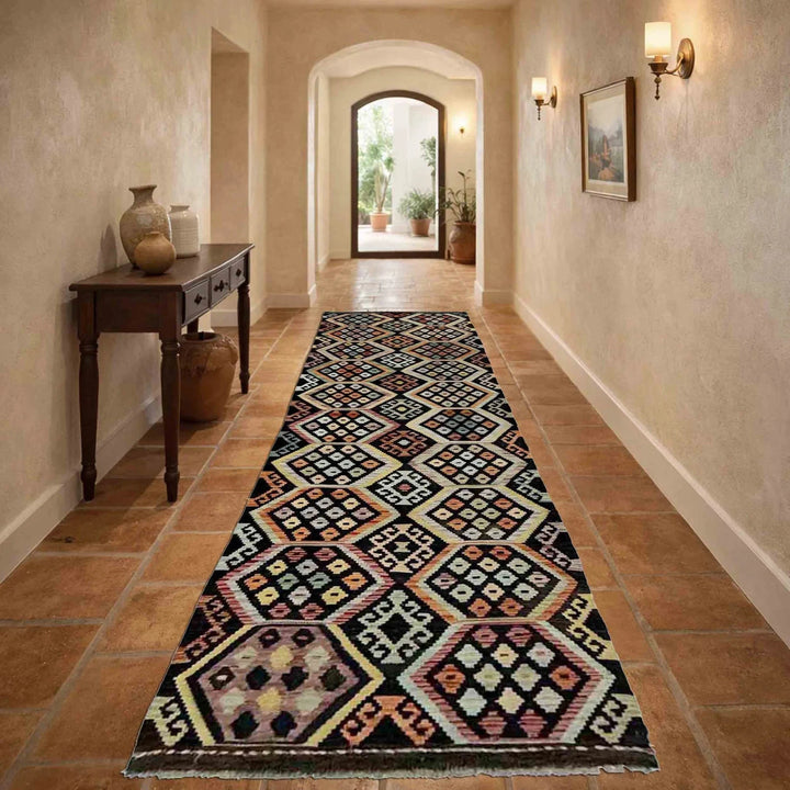 Multicolor Afghan Kilim Rug 2'8" x 10'1" Flat-Weave | No. AL60977