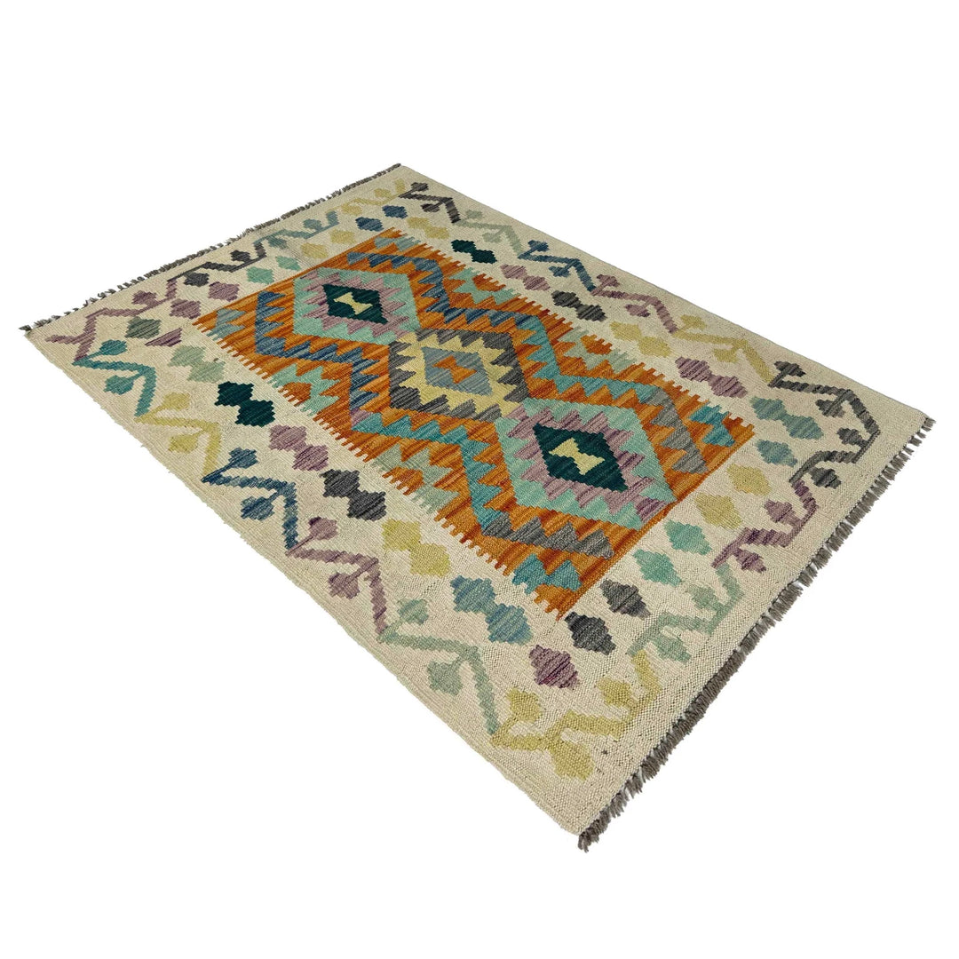 Afghan Vegetable Kilim Rug 2' 7" x 4' 0" Flat-Weave | No. AL609988