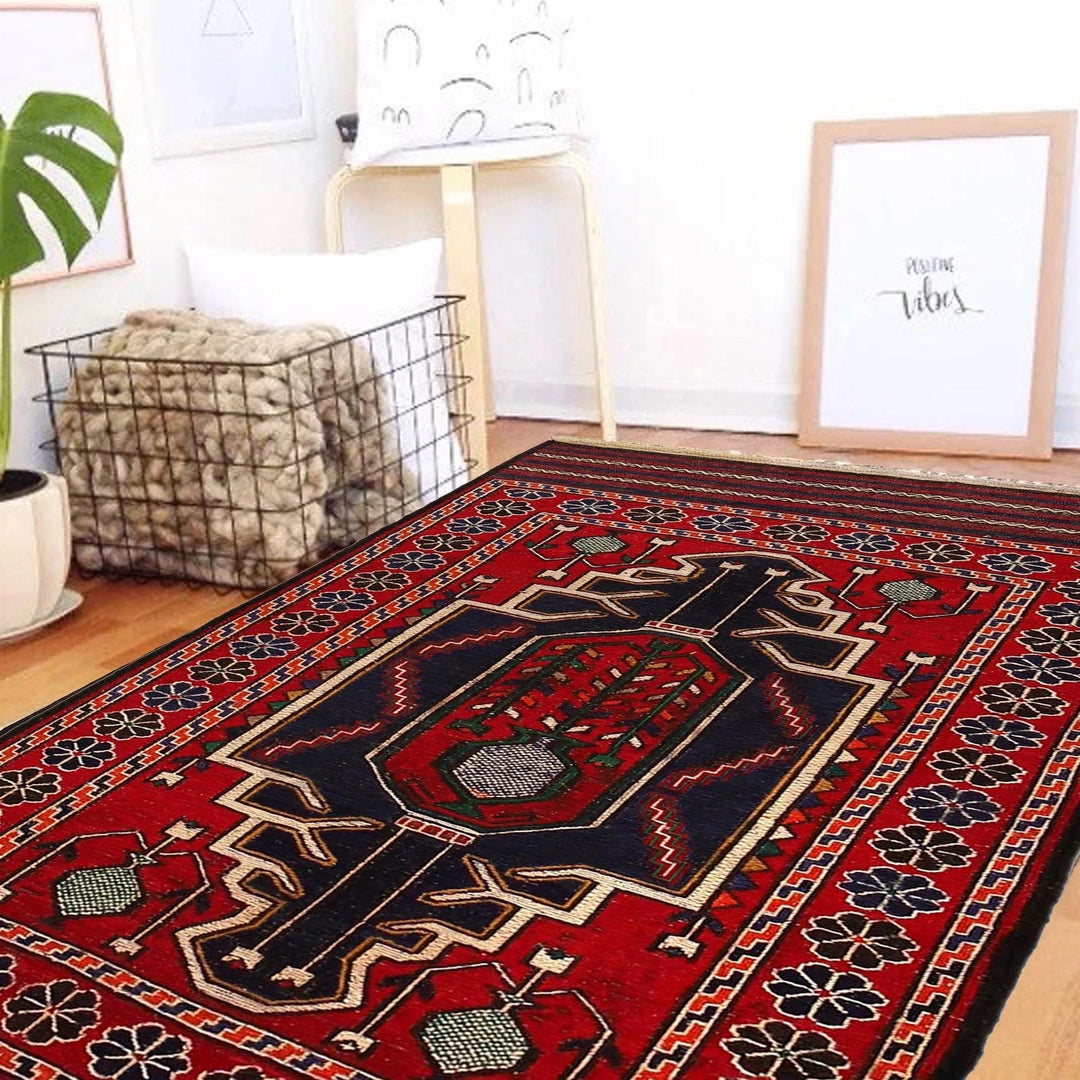 Red Afghan Kilim Rug 2' 8" x 4' 8" Flat-Weave | No. AL61029