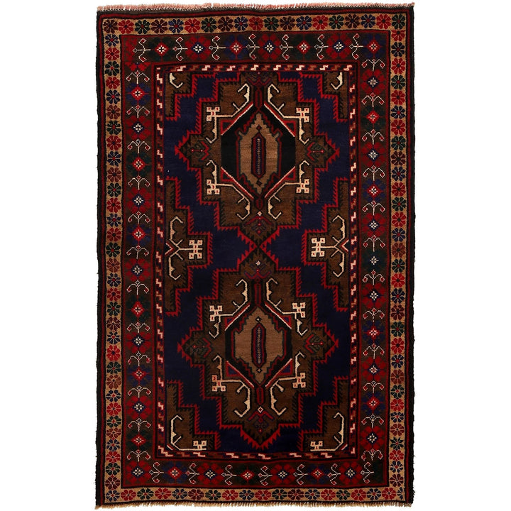 Blue Afghan Baluchi Rug 3' 9" x 5' 11" Hand-Knotted | No. AL61124