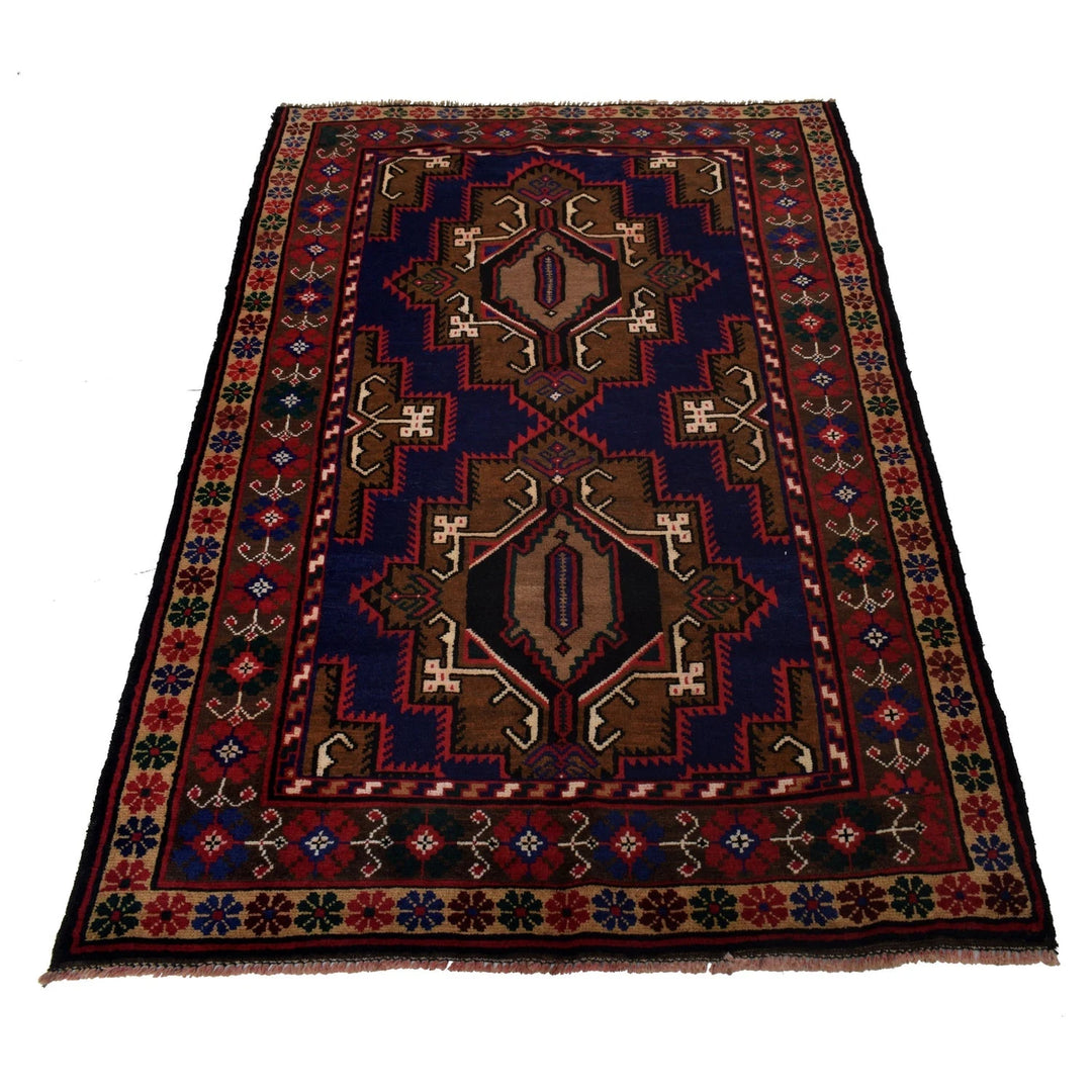 Blue Afghan Baluchi Rug 3' 9" x 5' 11" Hand-Knotted | No. AL61124