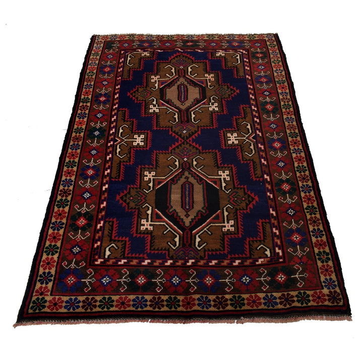 Blue Afghan Baluchi Rug 3' 9" x 5' 11" Hand-Knotted | No. AL61124