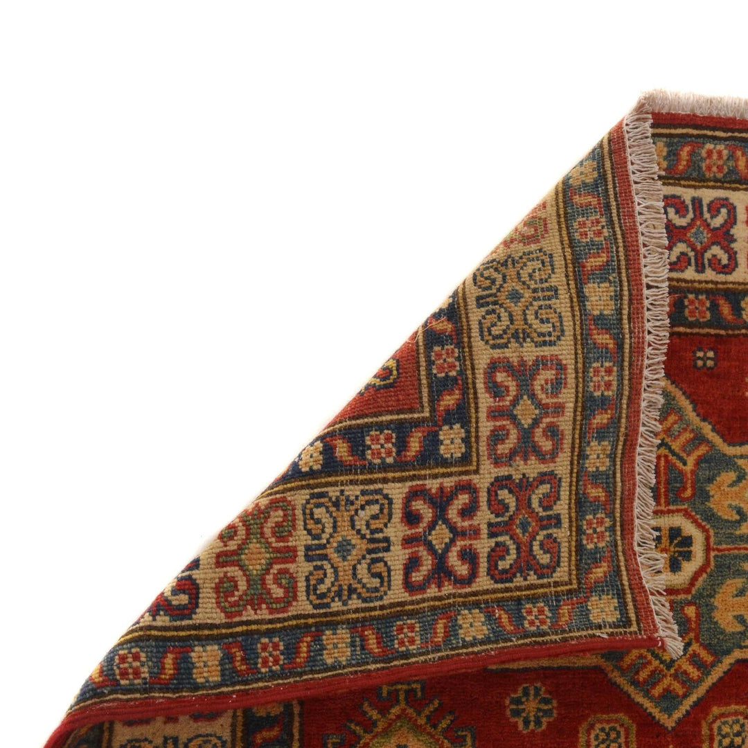 Red Afghan Kazak Rug 3' 3" x 4' 8" Hand-Knotted | No. AL61132