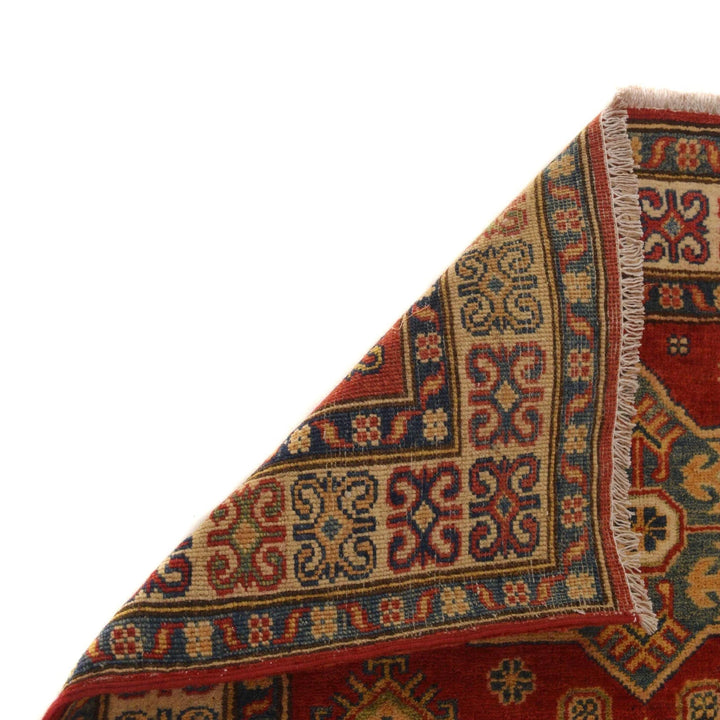 Red Afghan Kazak Rug 3' 3" x 4' 8" Hand-Knotted | No. AL61132
