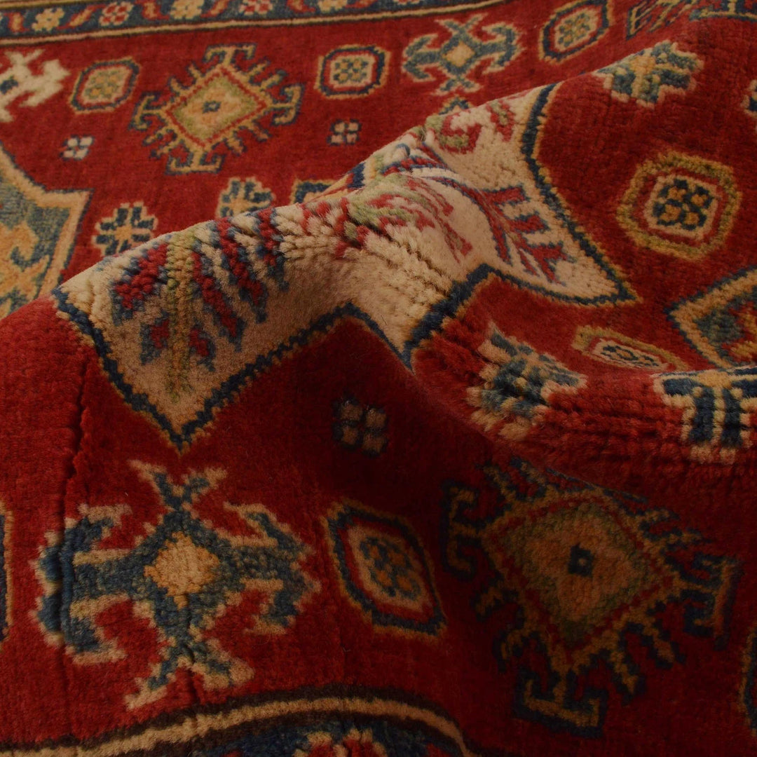 Red Afghan Kazak Rug 3' 3" x 4' 8" Hand-Knotted | No. AL61132