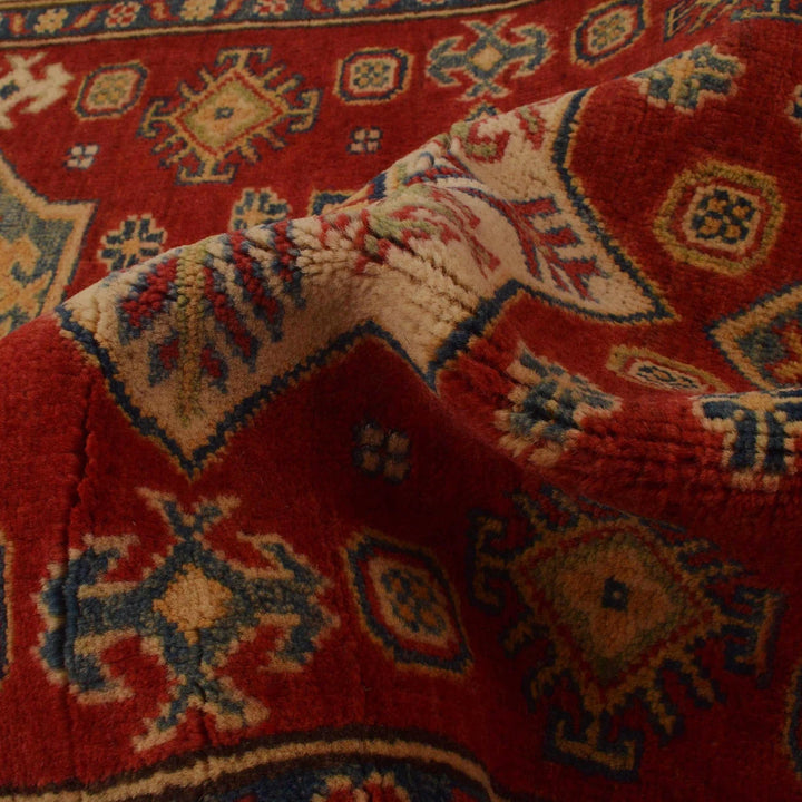 Red Afghan Kazak Rug 3' 3" x 4' 8" Hand-Knotted | No. AL61132