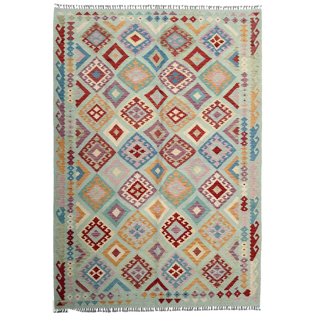 Afghan Vegetable Kilim Rug 6' 8" x 10' 0" Flat-Weave | No. AL61147