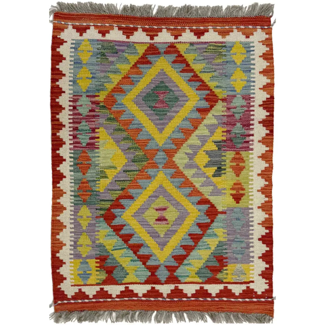 Afghan Vegetable Kilim Rug 2' 3" x 3' 0" Flat-Weave | No. AL611769