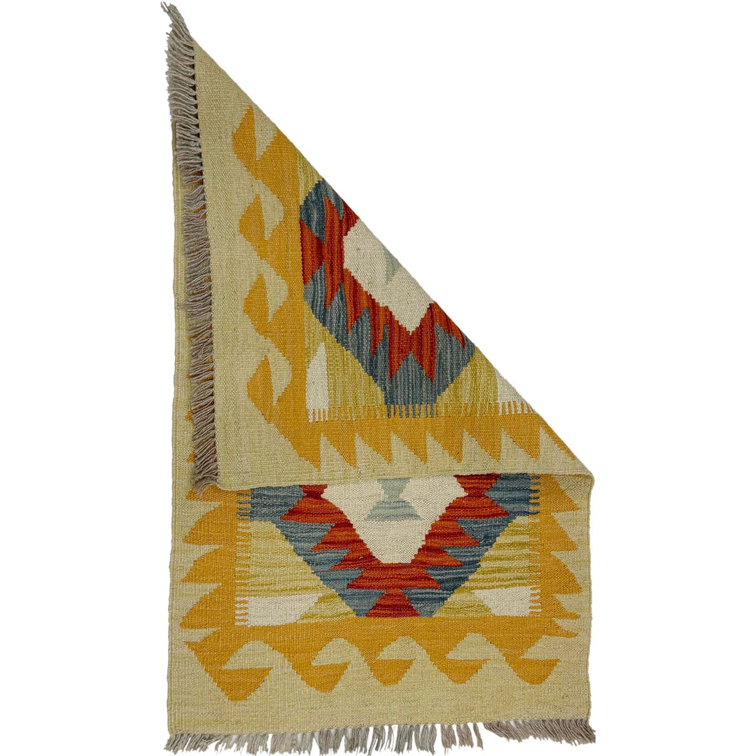 Afghan Vegetable Kilim Rug 2' 1" x 3' 1" Flat-Weave | No. AL611895