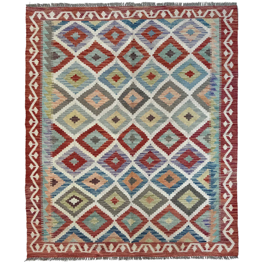 Afghan Vegetable Kilim Rug 4' 11" x 6' 8" Flat-Weave | No. AL61283