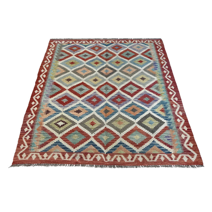 Afghan Vegetable Kilim Rug 4' 11" x 6' 8" Flat-Weave | No. AL61283