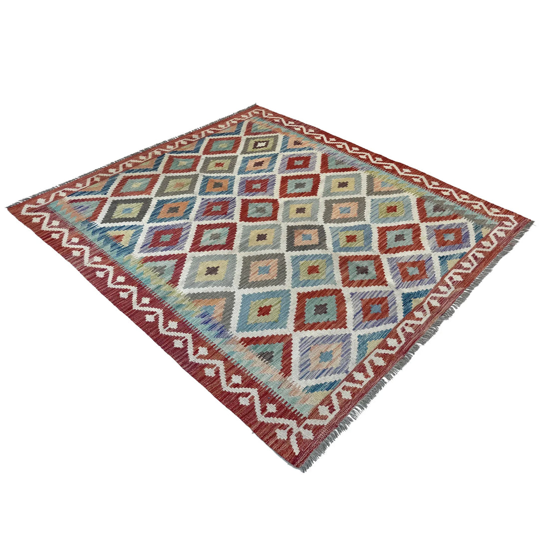 Afghan Vegetable Kilim Rug 4' 11" x 6' 8" Flat-Weave | No. AL61283