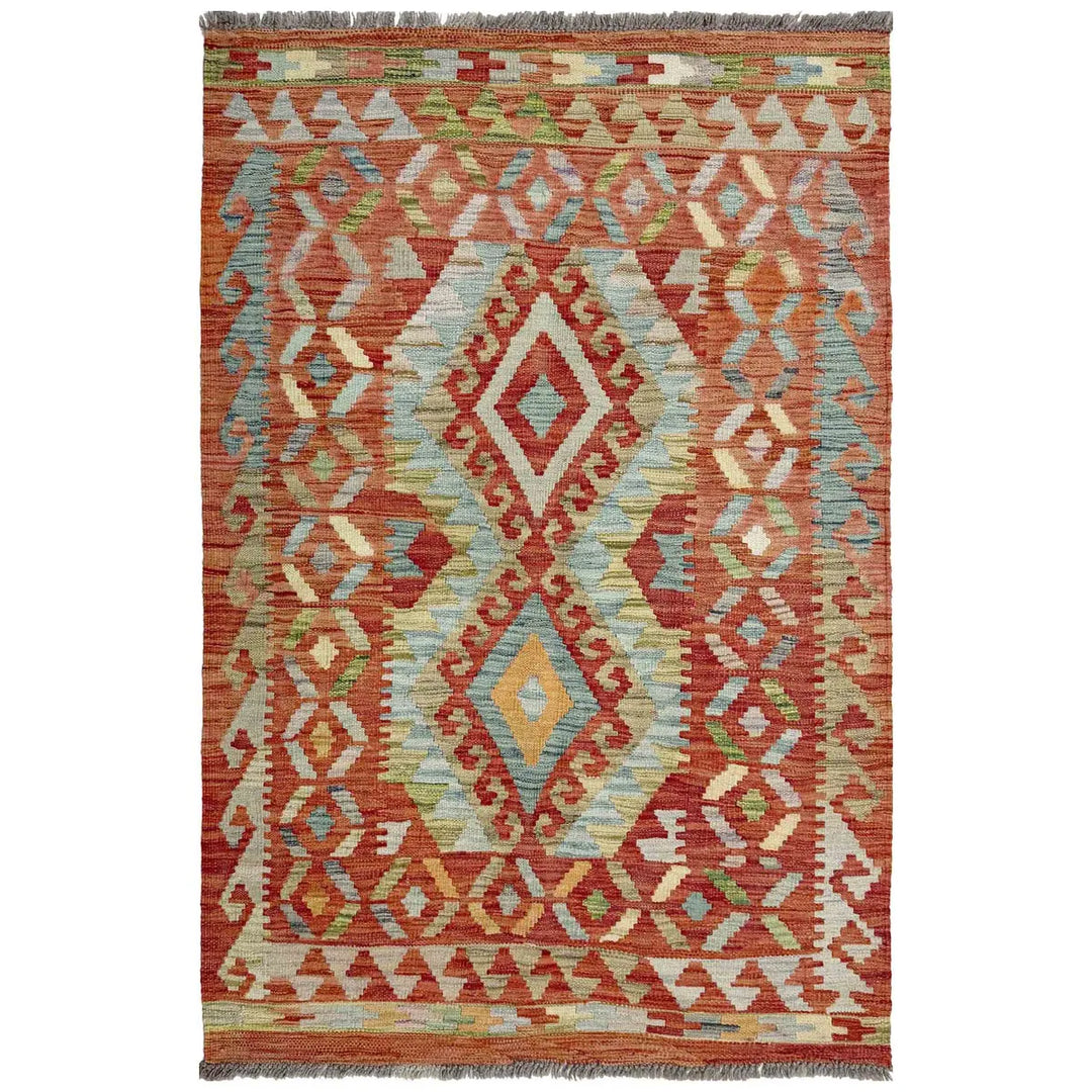 Afghan Vegetable Kilim Rug 3' 5" x 4' 11" Flat-Weave | No. AL613167