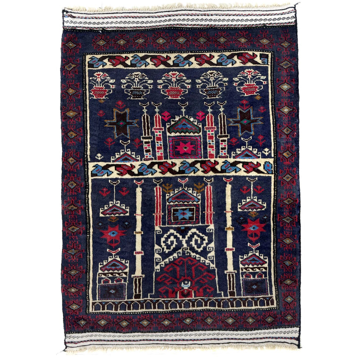 Multicolor Afghan Prayer Rug Rug 2' 4" x 3' 5" Hand-Knotted | No. AL61399