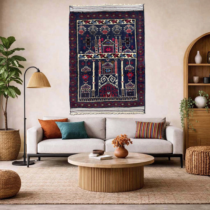 Multicolor Afghan Prayer Rug Rug 2' 4" x 3' 5" Hand-Knotted | No. AL61399