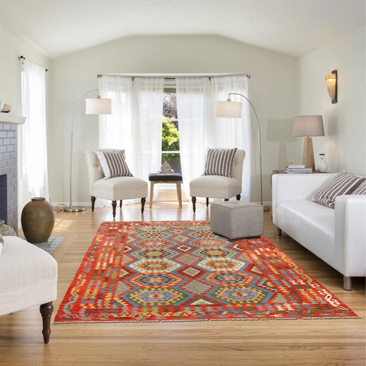 Afghan Kilim Rug 6' 7" x 9' 9" Flat-Weave | No. AL61432