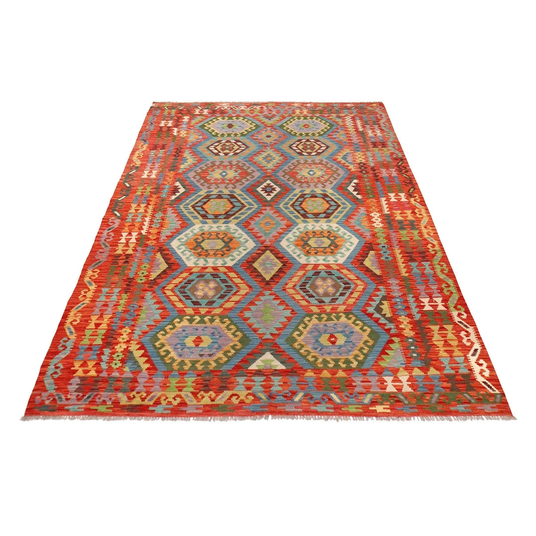 Afghan Kilim Rug 6' 7" x 9' 9" Flat-Weave | No. AL61432