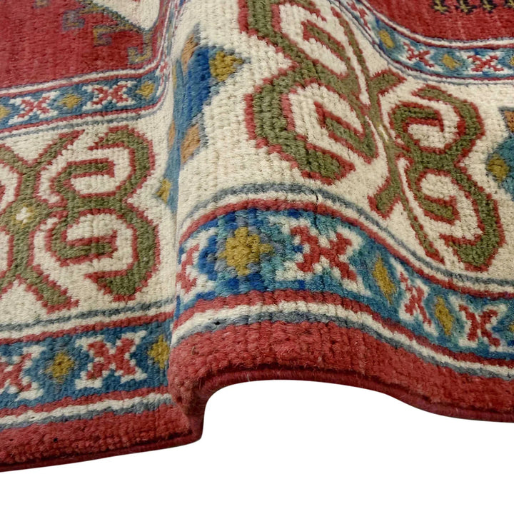 Red Afghan Kazak Rug 5' 0" x 6' 6" Hand-Knotted | No. AL61472