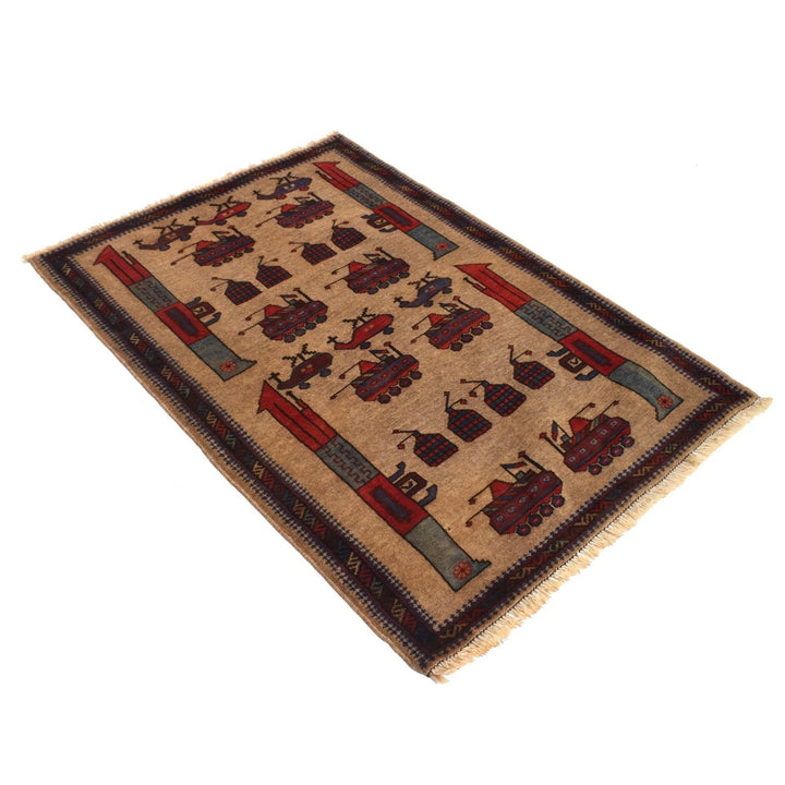 Brown Afghan War Rug 3' 1" x 4' 4" Hand-Knotted | No. AL61508