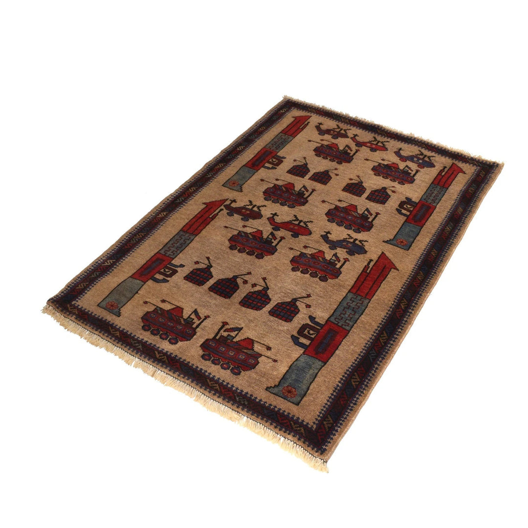 Brown Afghan War Rug 3' 1" x 4' 4" Hand-Knotted | No. AL61508