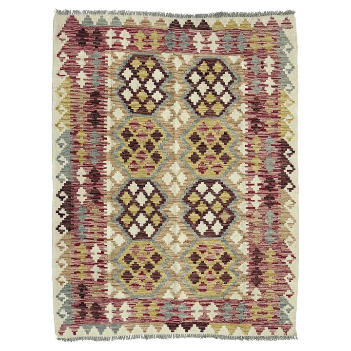 Afghan Vegetable Kilim Rug 5' 0" x 6' 5" Flat-Weave | No. AL615450