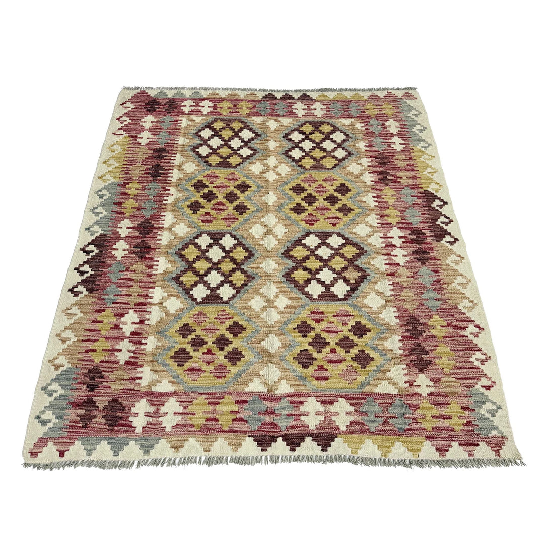 Afghan Vegetable Kilim Rug 5' 0" x 6' 5" Flat-Weave | No. AL615450
