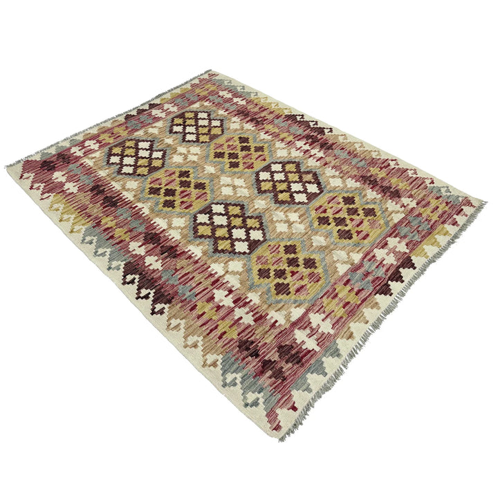 Afghan Vegetable Kilim Rug 5' 0" x 6' 5" Flat-Weave | No. AL615450