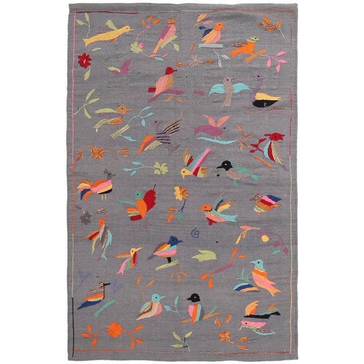 Gray Afghan Kilim Rug 3' 11" x 6' 5" Flat-Weave | No. AL61566