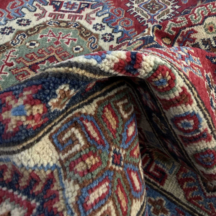 Red Afghan Kazak Rug 4' 11" x 7' 3" Hand-Knotted | No. AL61616