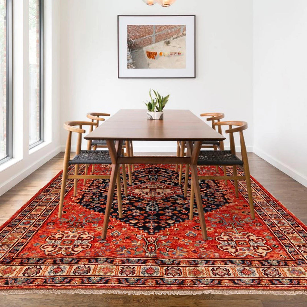 Red Afghan Sherazi Rug 6' 0" x 7' 7" Hand-Knotted | No. AL61666