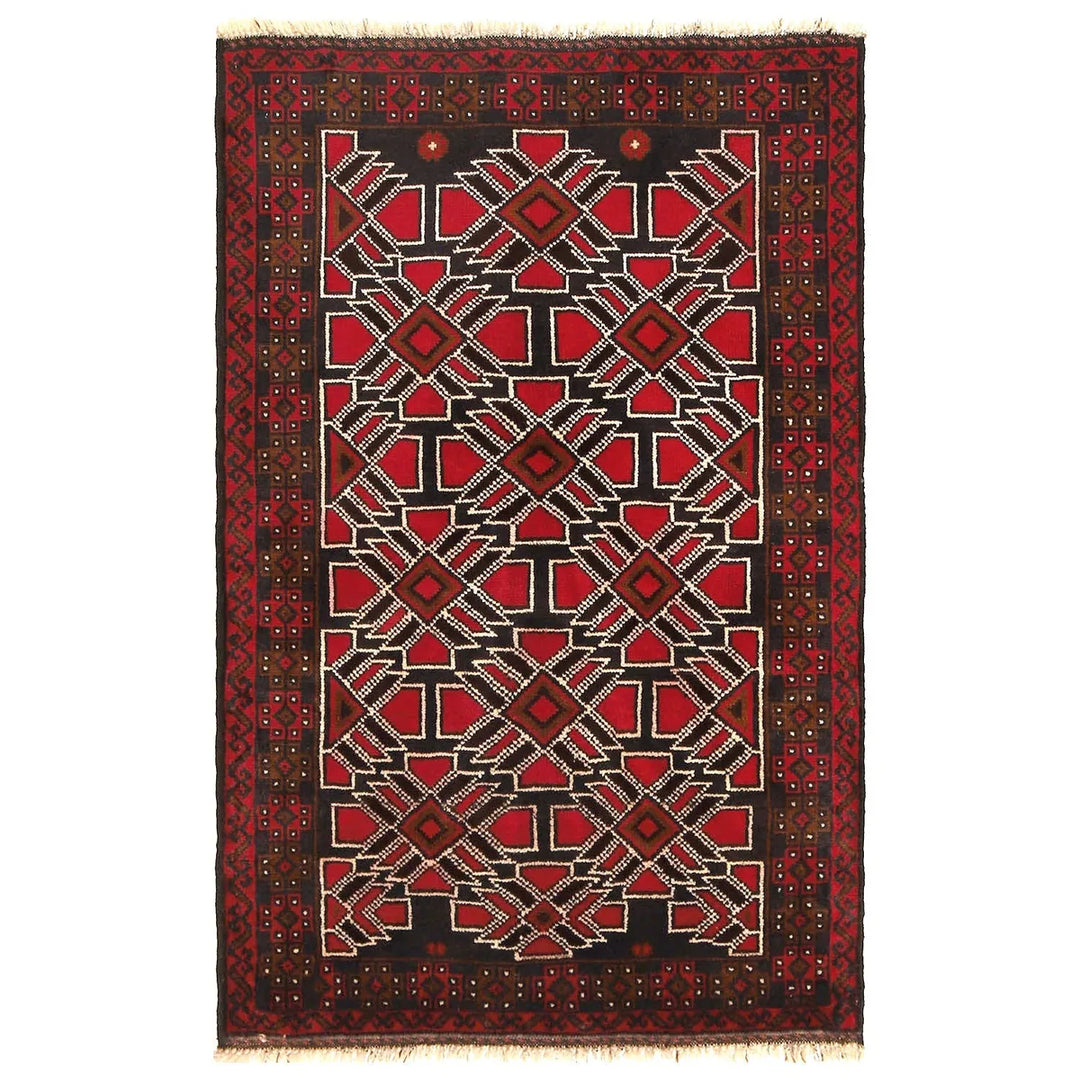Afghan Baluchi Rug 2' 11" x 4' 7" Hand-Knotted | No. AL61735