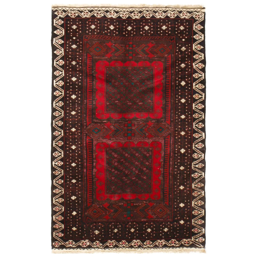 Afghan Baluchi Rug 3' 2" x 4' 11" Hand-Knotted | No. AL61756