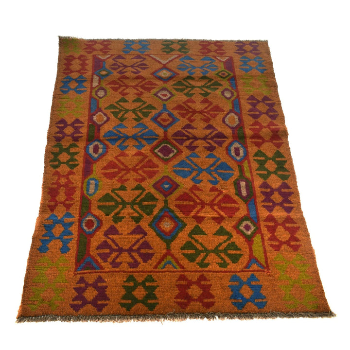 Orange Afghan Baluchi Rug 3' 10" x 5' 7" Hand-Knotted | No. AL61846