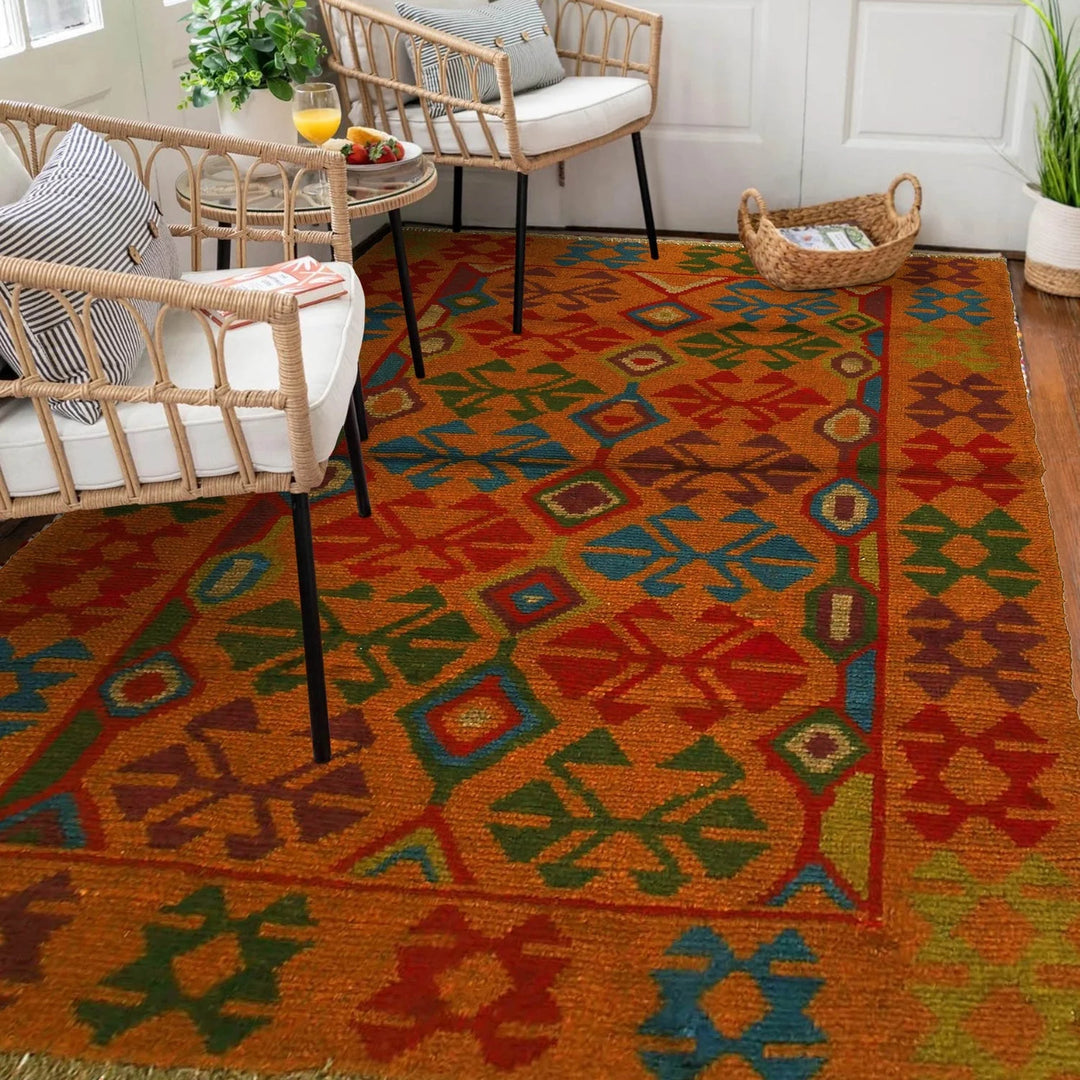 Orange Afghan Baluchi Rug 3' 10" x 5' 7" Hand-Knotted | No. AL61846