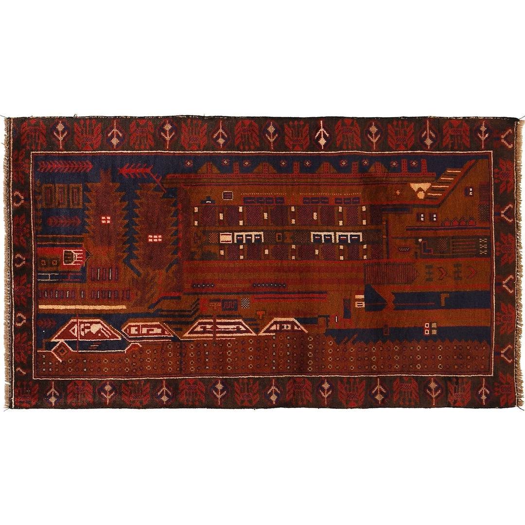 Afghan Pictorial Rug 2' 9" x 5' 2" Hand-Knotted | No. AL61879