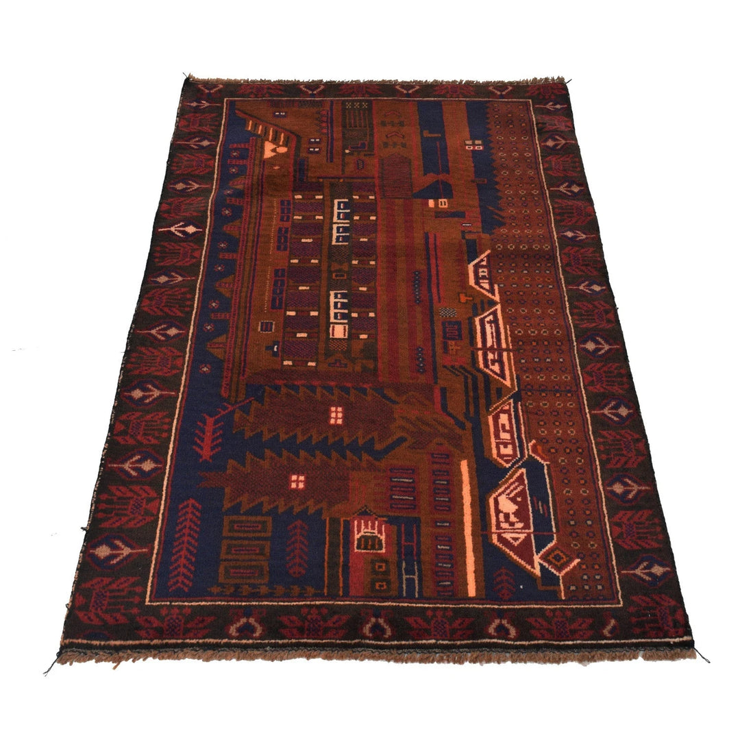Afghan Pictorial Rug 2' 9" x 5' 2" Hand-Knotted | No. AL61879