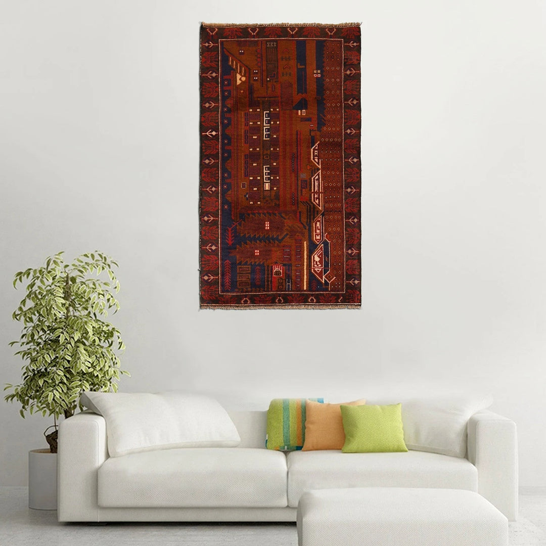 Afghan Pictorial Rug 2' 9" x 5' 2" Hand-Knotted | No. AL61879