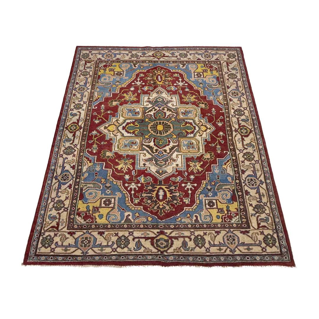Afghan Heriz Rug 4'11" x 7'8" Hand-Woven | No. AL61892
