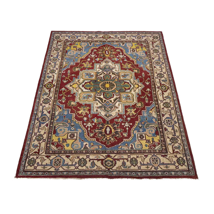 Afghan Heriz Rug 4'11" x 7'8" Hand-Woven | No. AL61892