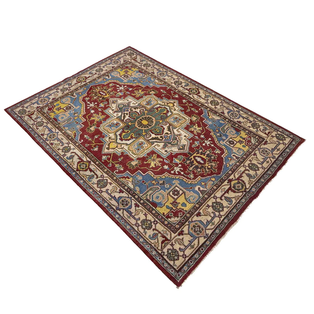 Afghan Heriz Rug 4'11" x 7'8" Hand-Woven | No. AL61892