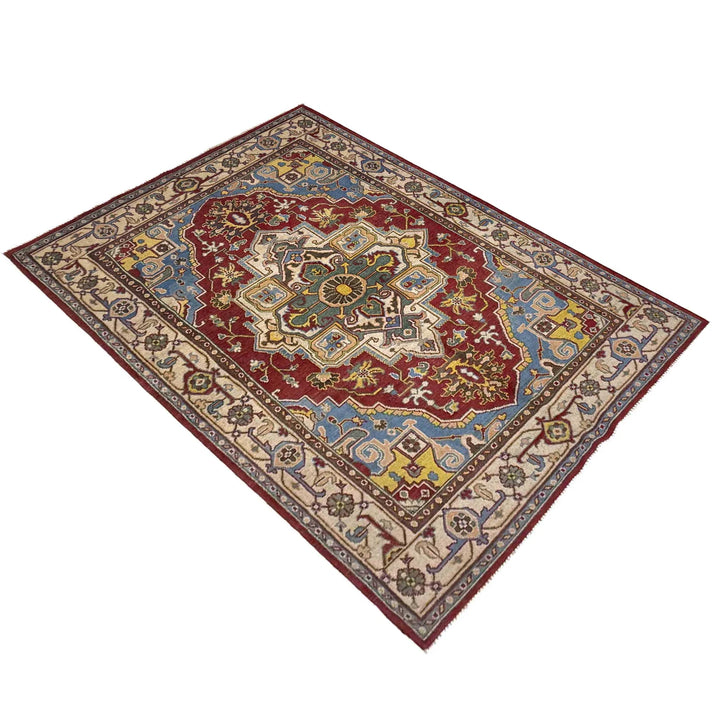 Afghan Heriz Rug 4'11" x 7'8" Hand-Woven | No. AL61892