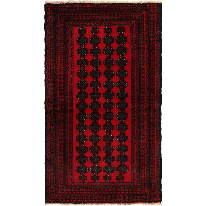 Red Afghan Baluchi Rug 2' 8" x 4' 9" Hand-Knotted | No. AL61900