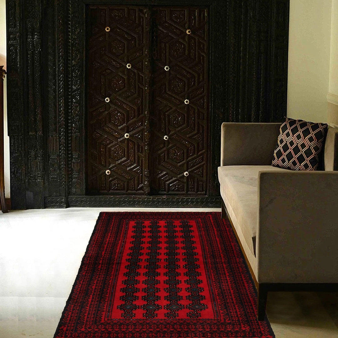 Red Afghan Baluchi Rug 2' 8" x 4' 9" Hand-Knotted | No. AL61900