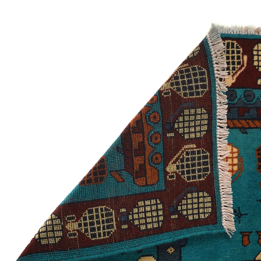 Blue Afghan War Rug 3' 5" x 4' 9" Hand-Knotted | No. AL61970