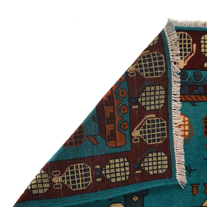 Blue Afghan War Rug 3' 5" x 4' 9" Hand-Knotted | No. AL61970