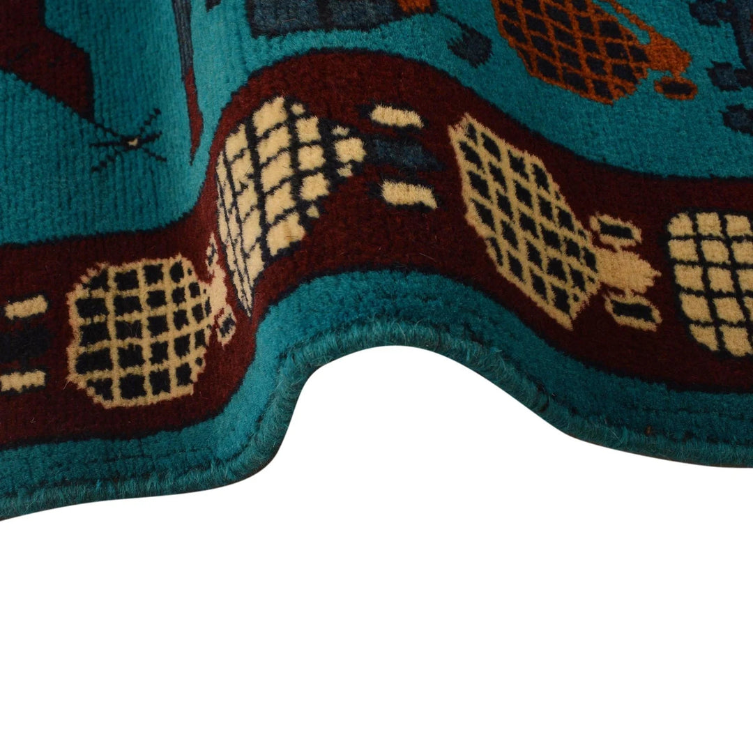 Blue Afghan War Rug 3' 5" x 4' 9" Hand-Knotted | No. AL61970